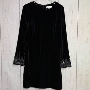 Harper Rose Black Velvet Beaded Bell Sleeve Knee Length Dress Size 10